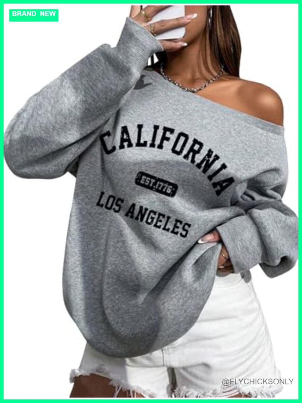 Oversized Off Shoulder Graphic Sweatshirt Asymmetrical One Shoulder Slouchy